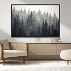 Misty Forest Canvas Wall Art | Monochrome Triptych Pine Tree Print