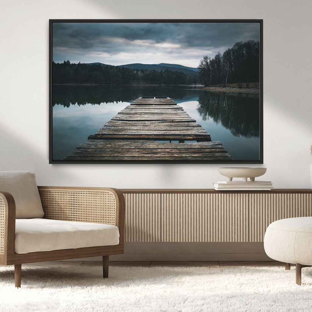 Wooden Bridge Near Lake Wall Art Canvas Print