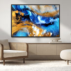 Blue Orange Marble Fluid Effect Canvas Wall Art Print