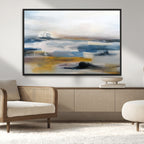 Abstract Landscape Wall Art Canvas | 3 Panel Modern Blue, Gold and White Canvas Art