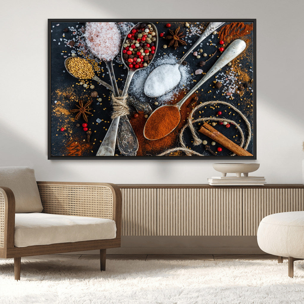 Spices and Seasonings Canvas Wall Art | Colorful Triptych Kitchen Decor