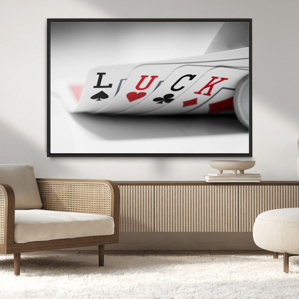 Framed Lucky Poker Cards Canvas | Modern Triptych Wall Art for Game Rooms