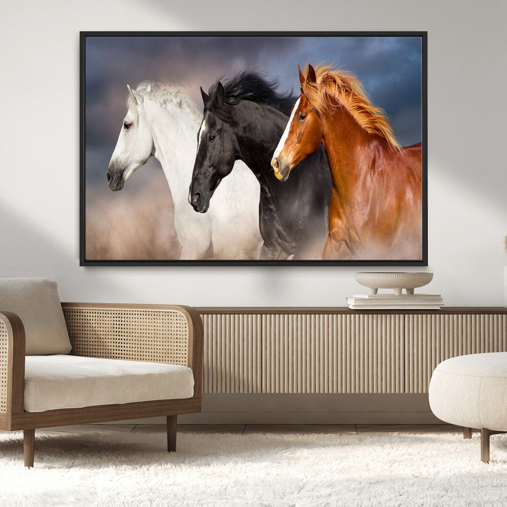 Animal Wall Art Three Horses Farmhouse Art Canvas Print