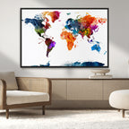 Bold Colorful World Map Canvas Print | Detailed Map of the World Wall Art