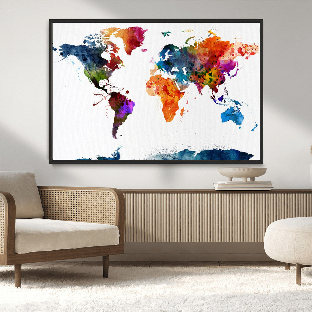 Bold Colorful World Map Canvas Print | Detailed Map of the World Wall Art