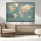 Classic World Map Canvas Print | Framed Vintage Map Wall Art