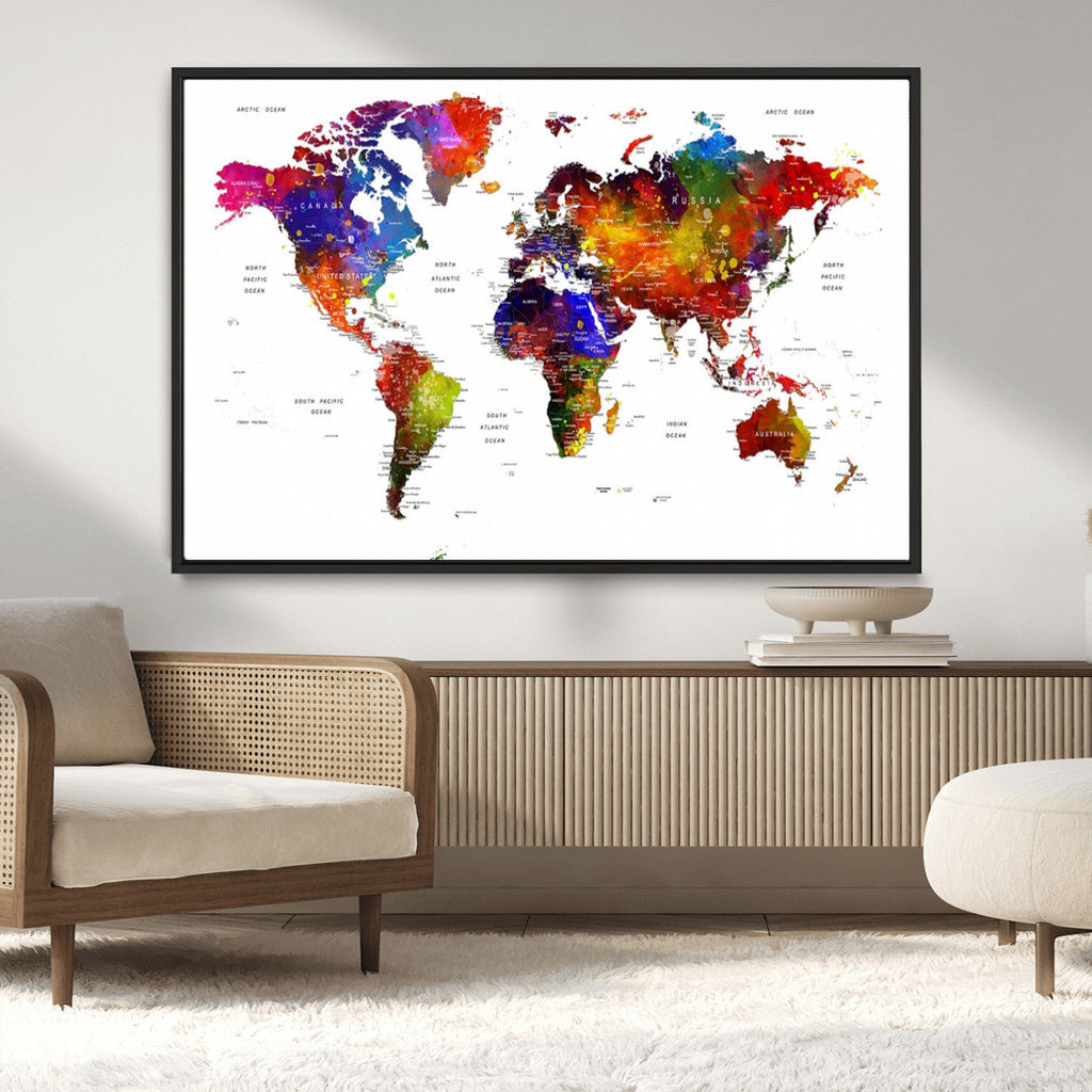 World Map Canvas Print | Detailed Map of the World Wall Art