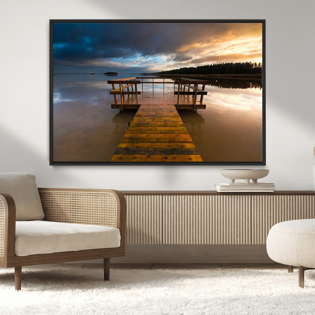 Serene Lake Pier at Sunset Canvas Print | Landscape Wall Art | Ready to Hang