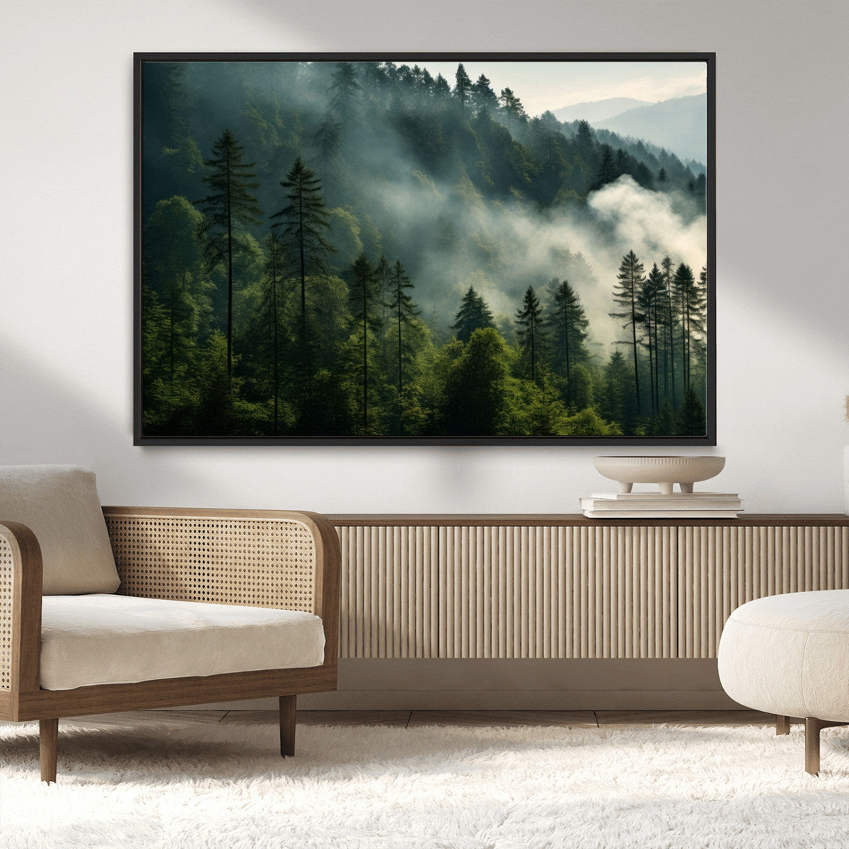 Misty Forest Wall Art Premium Canvas Print, Foggy and Serene Atmosphere