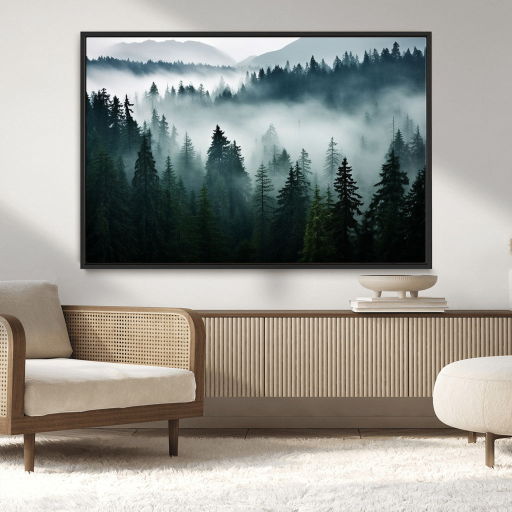 Captivating Misty Forest Wall Art Canvas, Premium Canvas Print of a Foggy and Serene Atmosphere