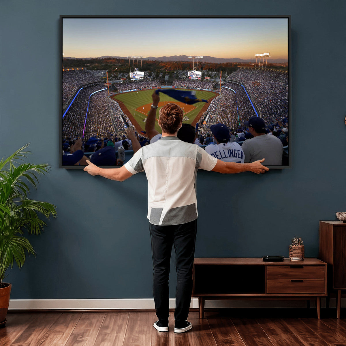 Dodger Stadium Sunset Game Triple Canvas Wall Art, Los Angeles Dodgers MLB Match
