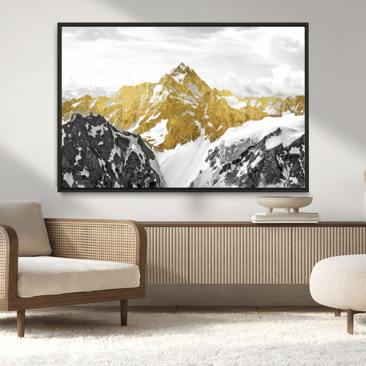 Gold Abstract Mountains Wall Art Print on Canvas, Nature Wall Art Print