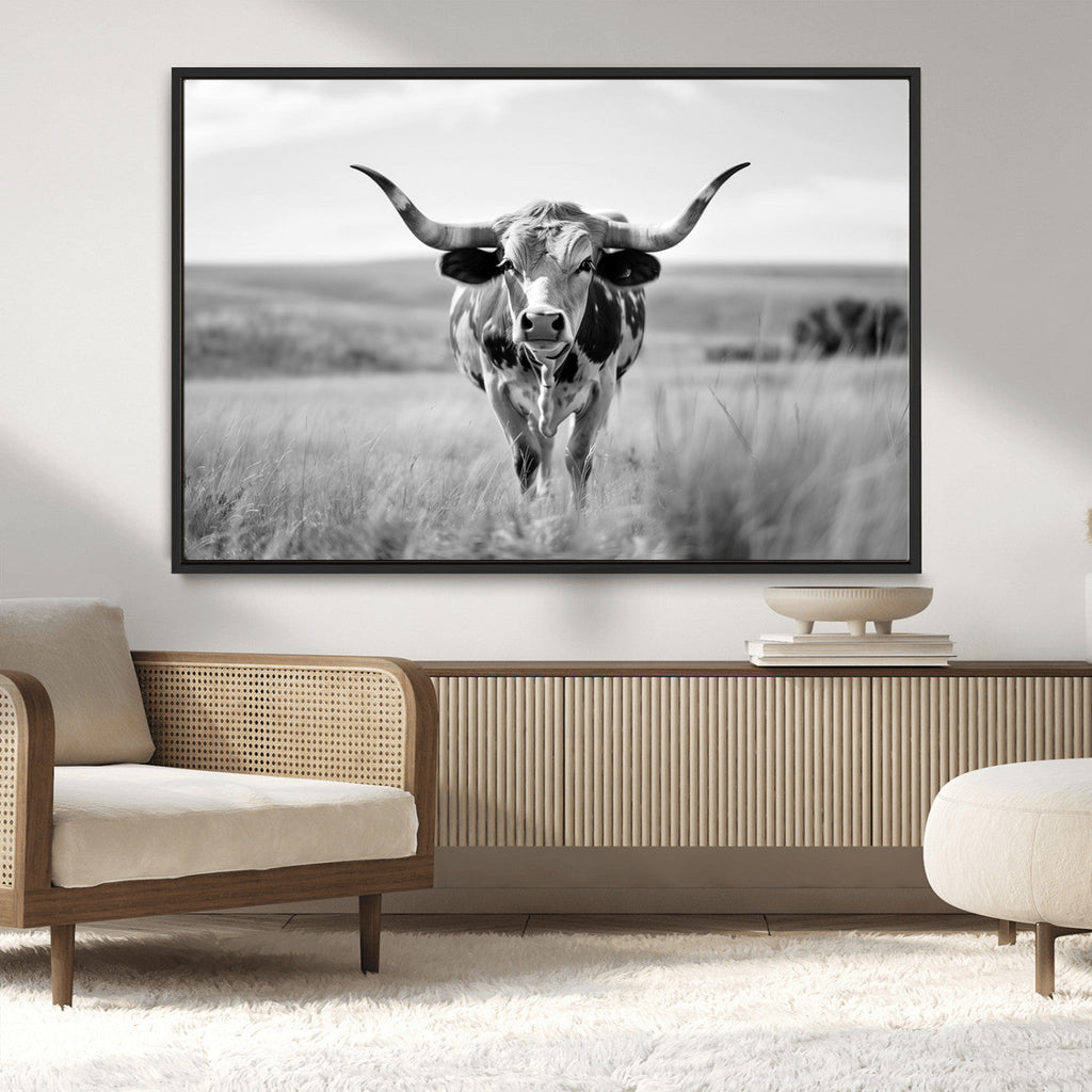 Texas Cow Longhorn Wall Art Canvas Print for Farm House Wall Art, Framed and Ready to Hang