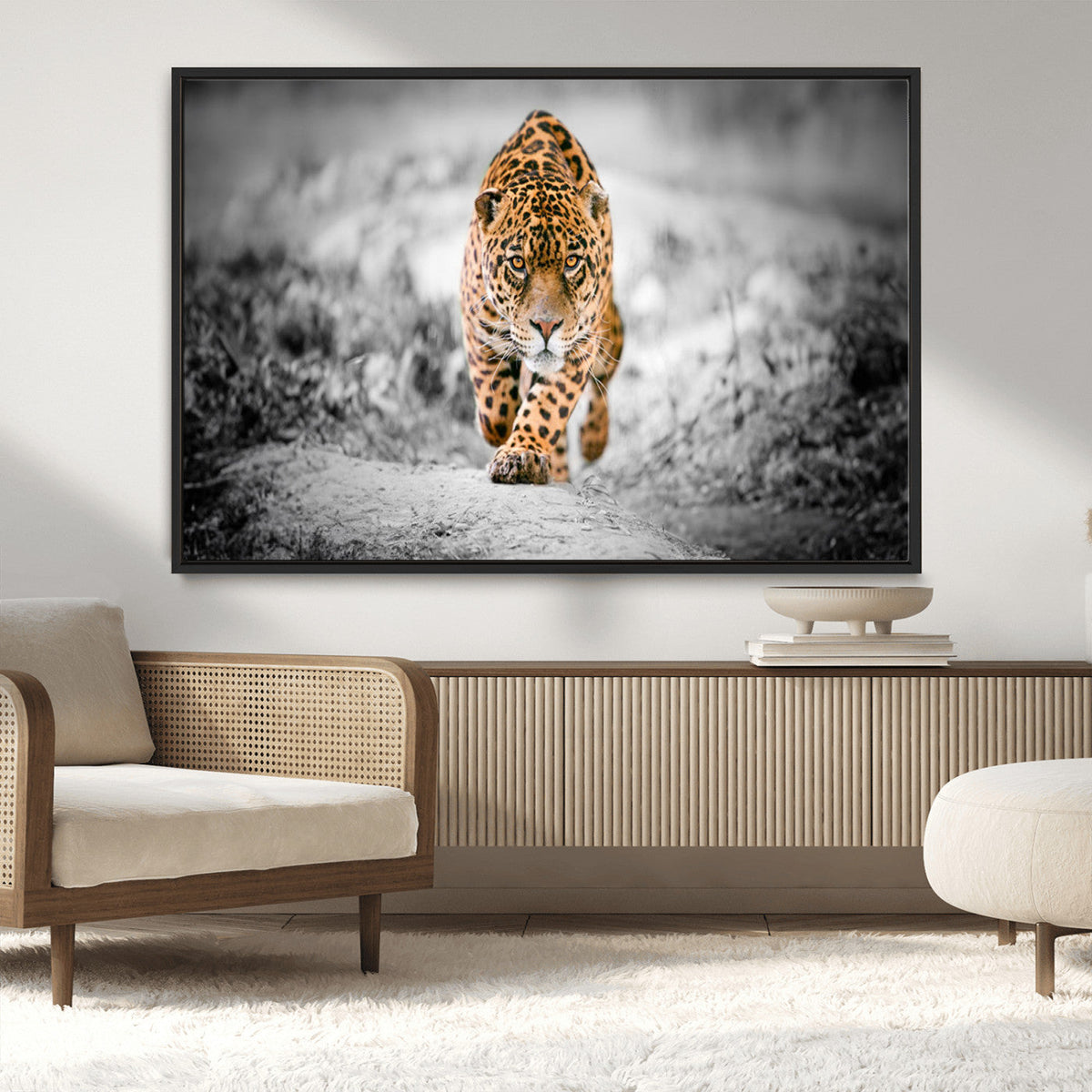 Jaguar Wall Art Canvas Print, Majestic Big Cat in Focused Pursuit