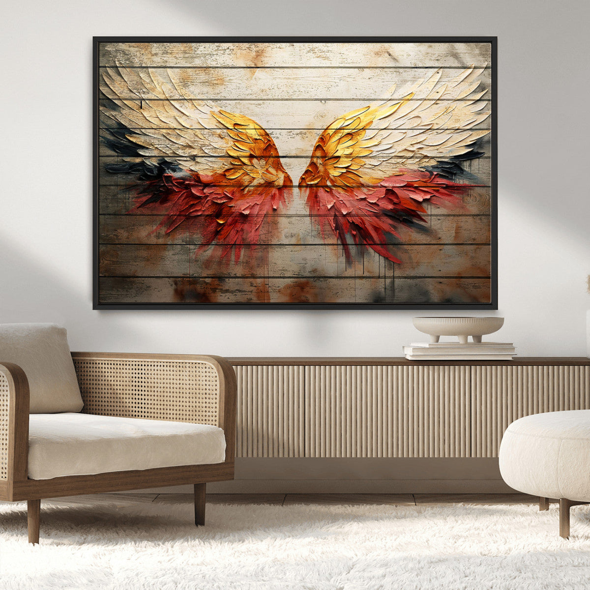 Abstract Angel Wings Canvas Wall Art, Modern Angelic Wings Decor, Framed and Ready to Hang