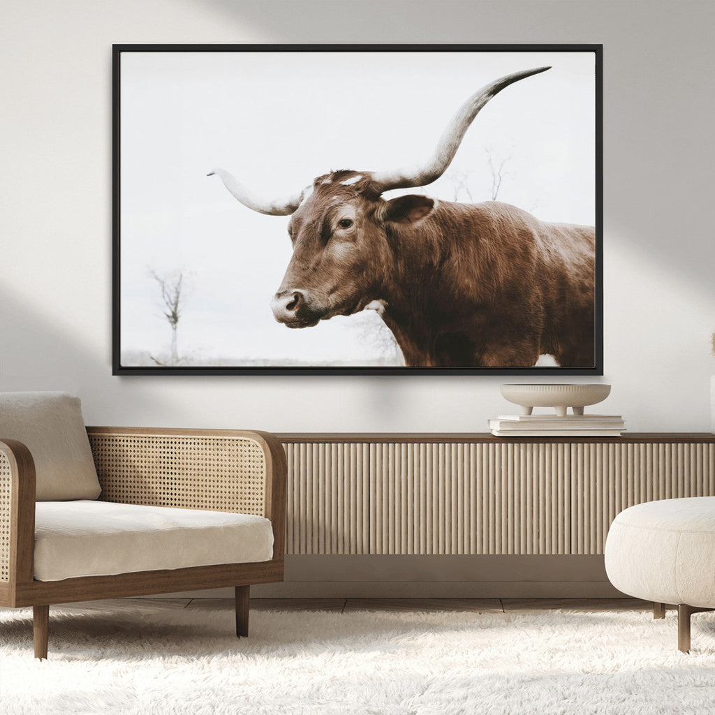 Rustic Bull Wall Art Canvas Print, Modern Longhorn Farmhouse Animal Decor