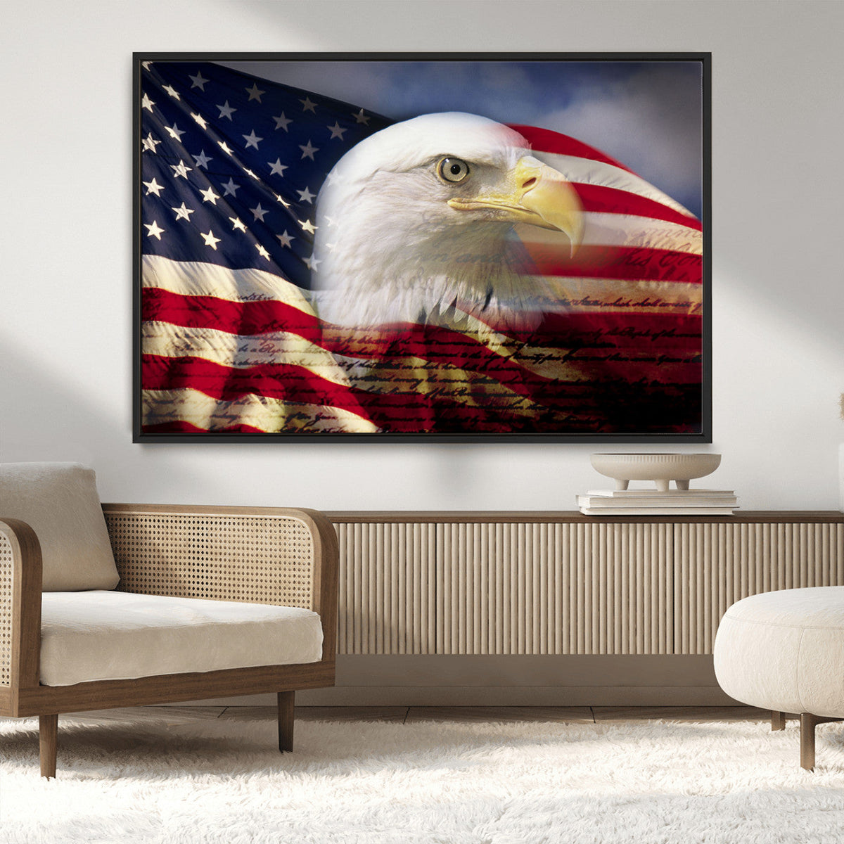 American Flag Eagle Symbol Wall Art Canvas Print, Patriotic American Flag Eagle Wall Art