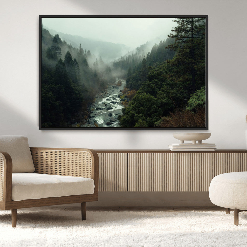 Misty Forest Wall Art, Tranquil Nature Landscape, Ready to Hang | Extra Large 3 Piece Canvas Wall Art