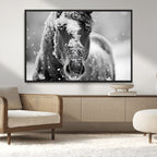 Black and White Horse Winter Wall Art, Ready to Hang