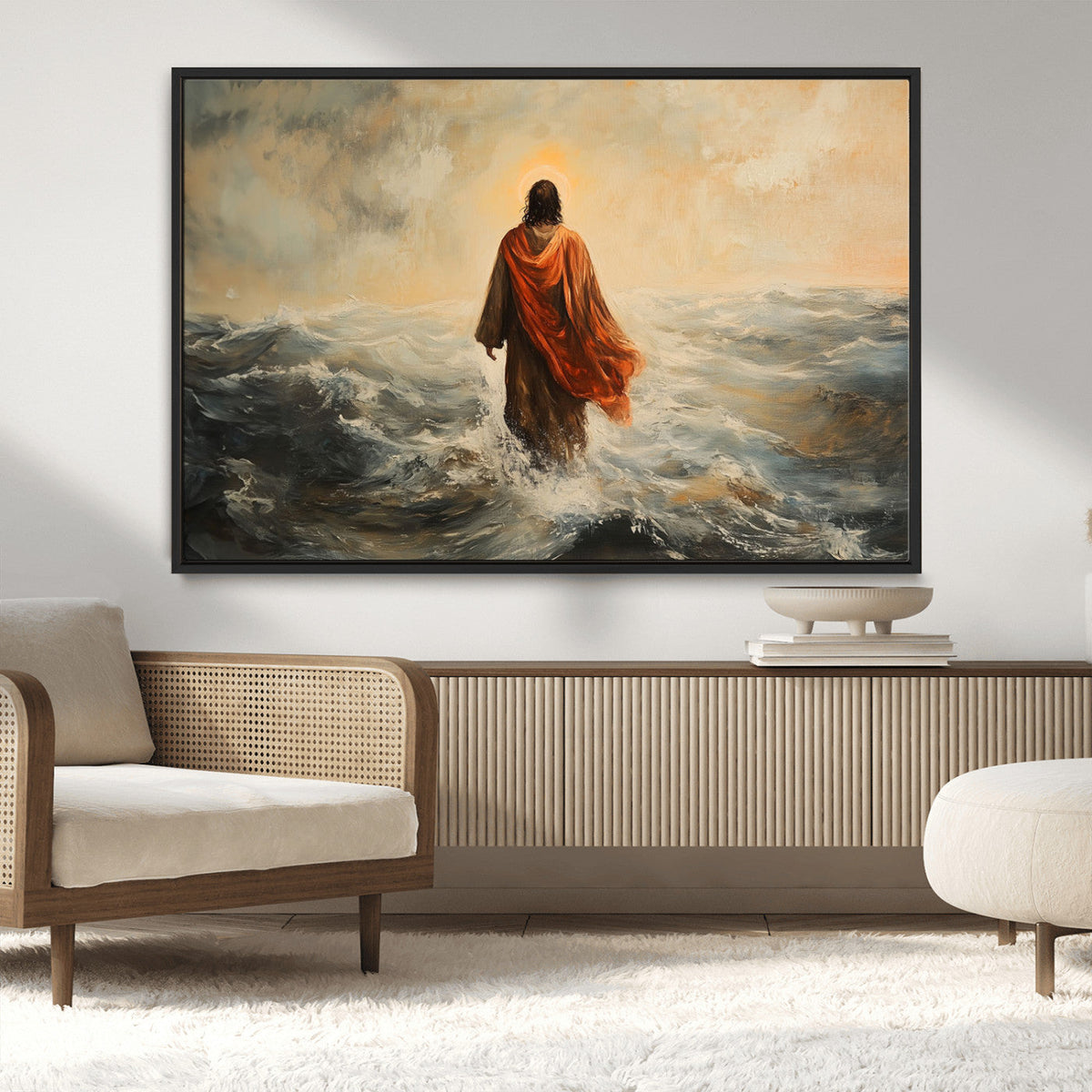 Jesus Walking on Water, Christian Wall Art, Jesus Christ Oil Painting Style Print