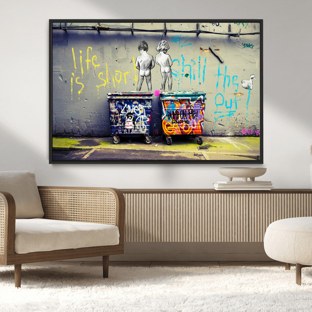 Banksy Life is Short Wall Art, Iconic Graffiti Street Art Canvas Print