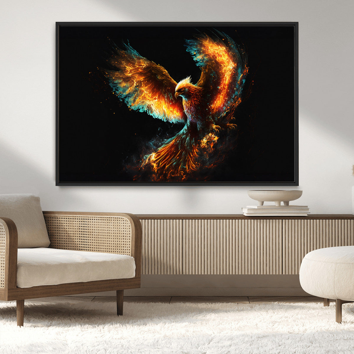 Fiery Phoenix Canvas Print | Ready to Hang Wall Art | Bold Fantasy Decor