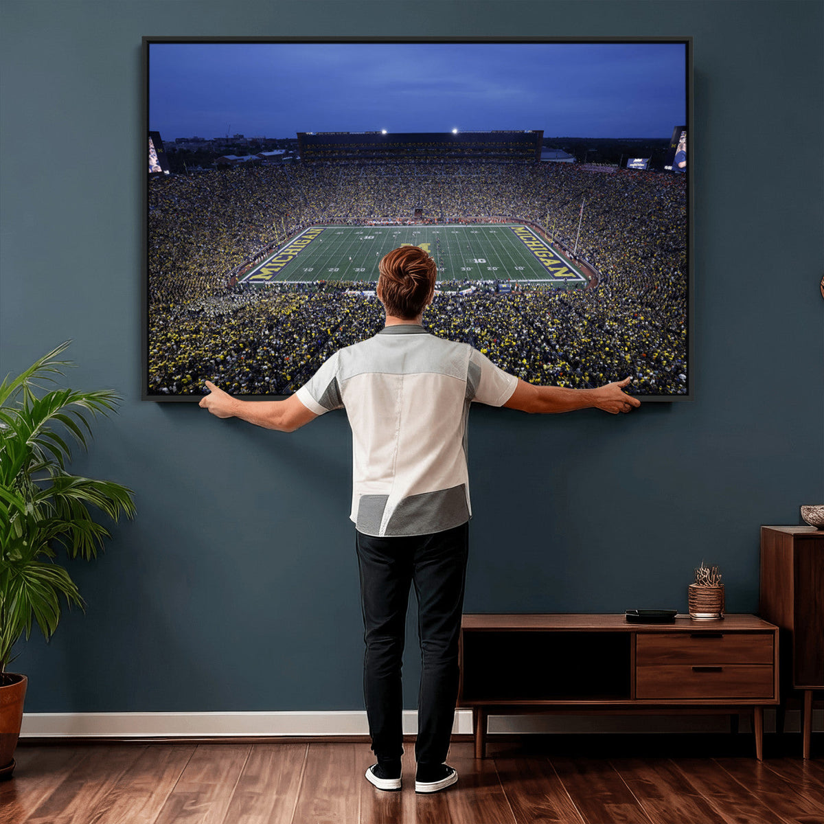 University of Michigan Wolverines Football Team Print, Ann Arbor, Home Bar Wall Decor