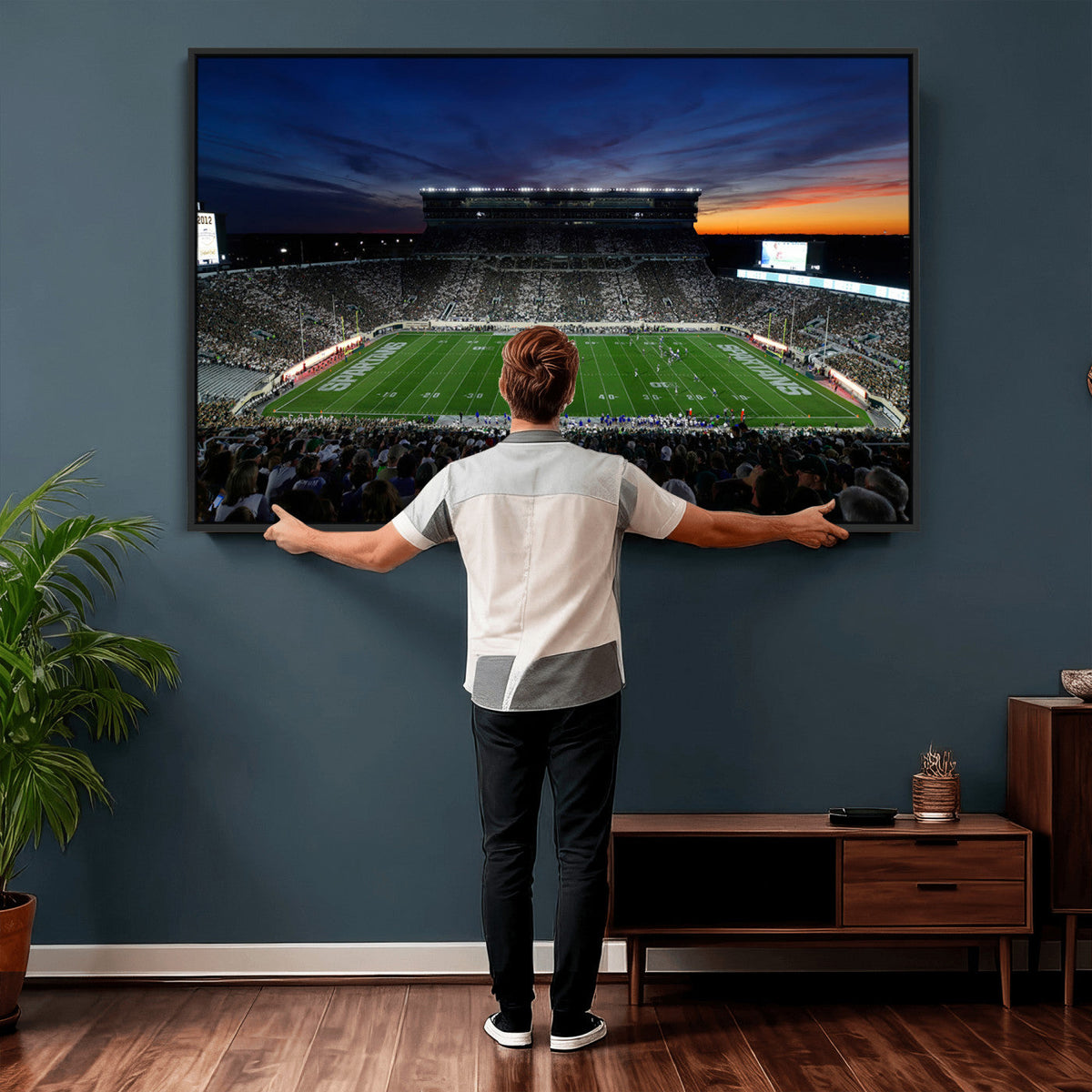 Michigan State Spartans Football Team Print, East Lansing, Home Bar Wall Decor