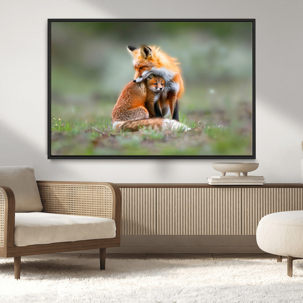 Heartwarming Fox and Baby Cub Wall Art | Canvas Print of Foxes in Nature