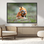 Heartwarming Fox and Baby Cub Wall Art | Canvas Print of Foxes in Nature