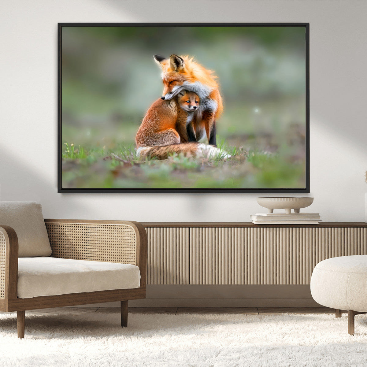 Heartwarming Fox and Baby Cub Wall Art | Canvas Print of Foxes in Nature