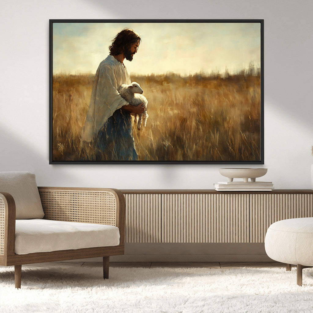 Jesus the Good Shepherd Wall Art Canvas Print, Inspirational Christian Religious Print for Prayer Room