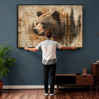 Rustic Grizzly Bear Wall Art, Abstract Grizzly 399 Bear Canvas Print, Woodland Wildlife