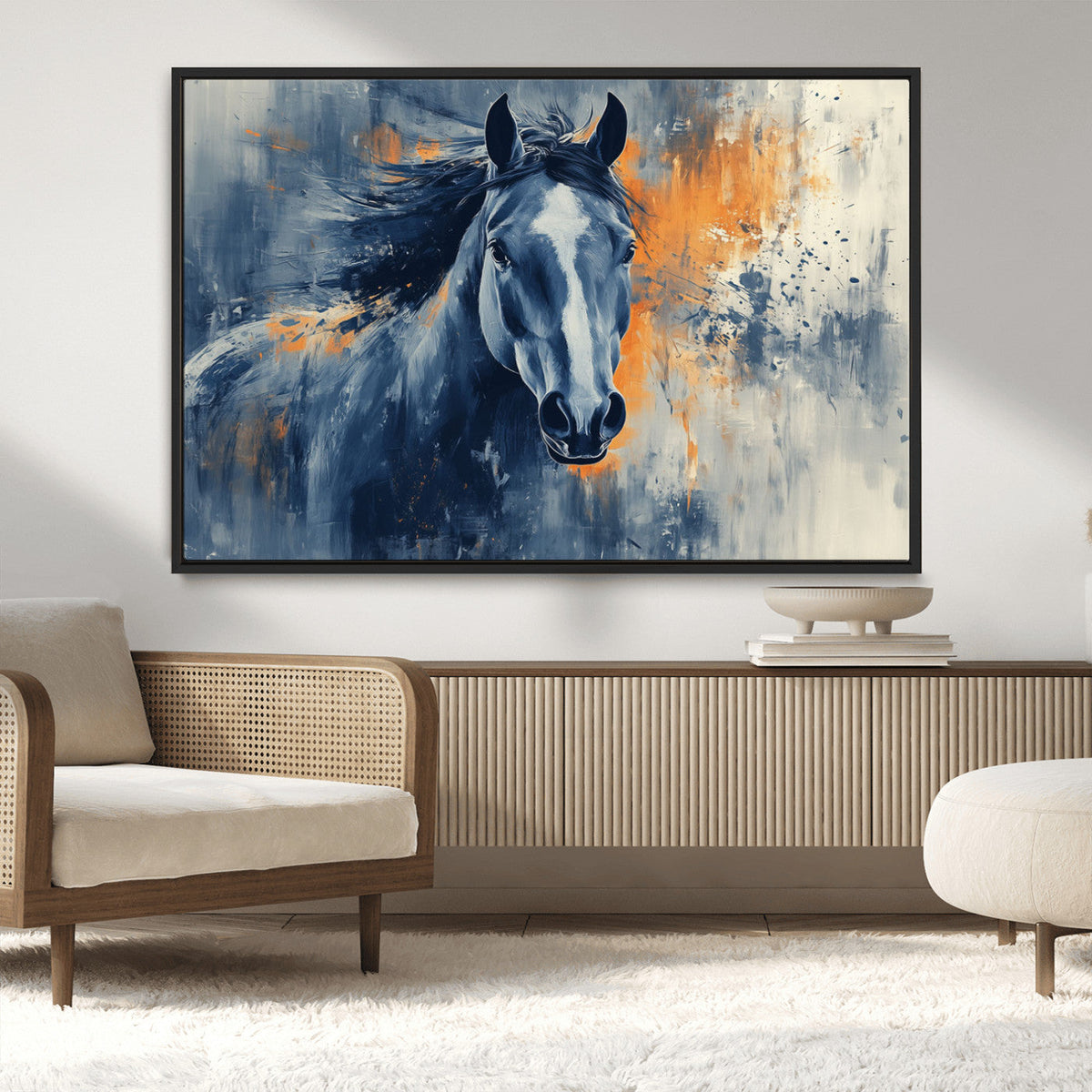 Abstract Blue Horse Wall Art Print Canvas | Western Horse Wall Art for Farmhouse Decor