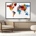 Colorful World Map Canvas Wall Art Print, Contemporary Global Map Artwork