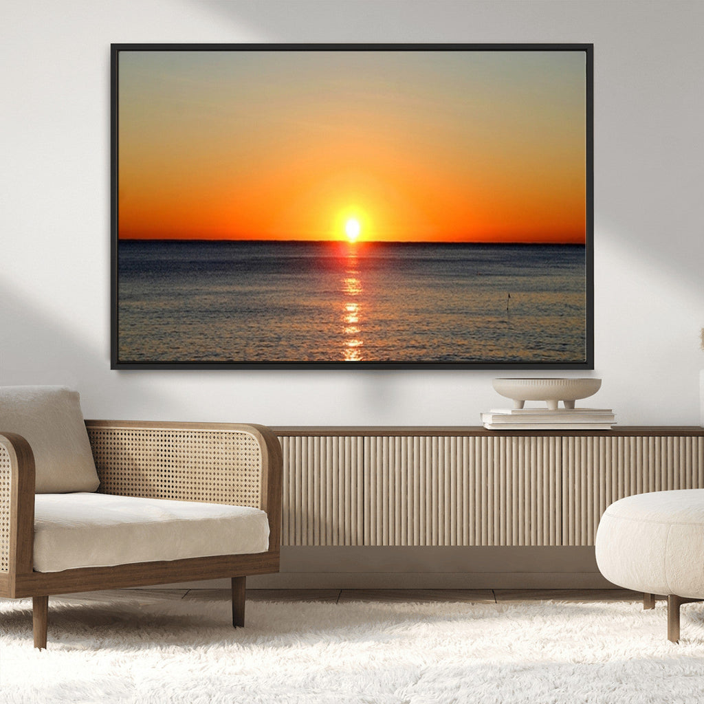 Golden Horizon Sunset Over Ocean Wall Art Canvas Print | Tropical Beach Canvas
