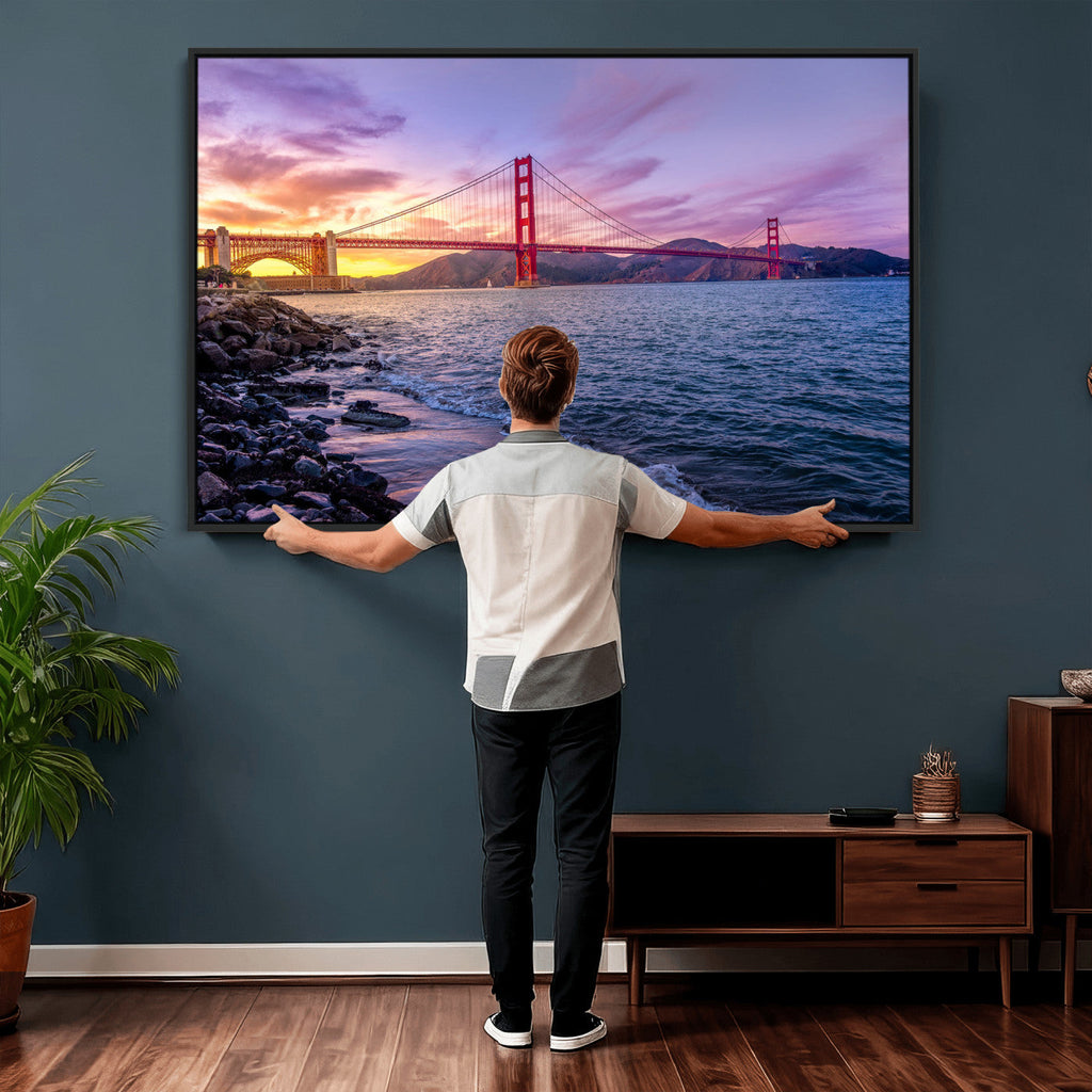 Golden Gate Bridge Wall Art Canvas Print, Framed San Francisco Sunset Landmark