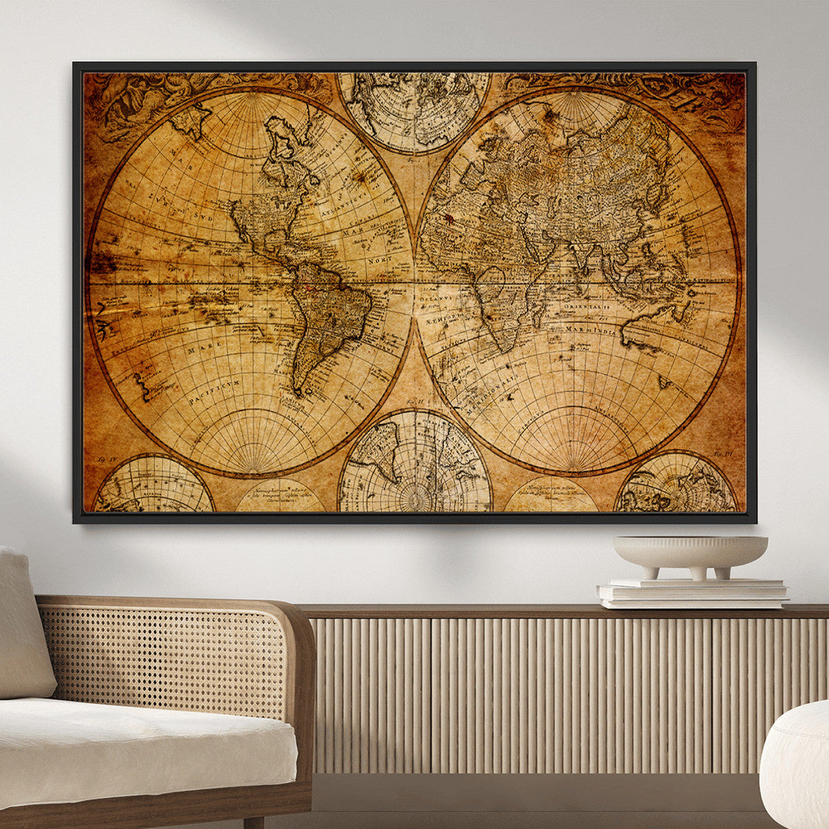 Vintage World Map Canvas Print | Antique Push Pin Travel Map