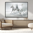 Large Wall Art Canvas Print, Beautiful Running White Horses