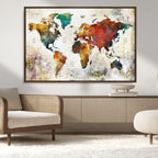 Watercolor World Map Canvas Print | Framed Travel Map Wall Art for Couples