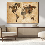 Push Pin World Map Canvas Print | Framed Travel Tracker Wall Art