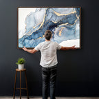 Blue Abstract Canvas Wall Art Print | Fluid Marble Effect Abstract Art