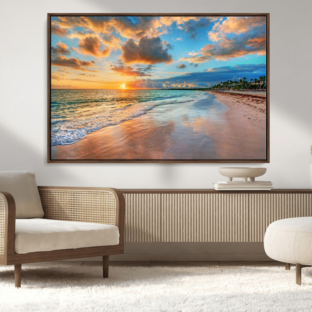 Sunset Beach Canvas Wall Art | Tropical Triptych Seascape Print
