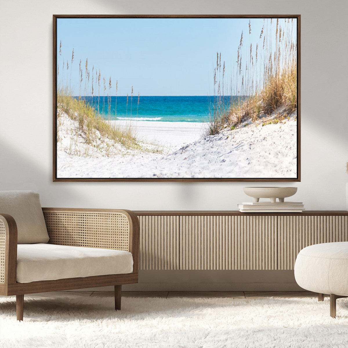 Serene Coastal Dune Path with Ocean View, 3-Panel Beach Canvas Wall Art
