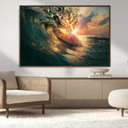Ocean Wave Sunset Canvas Wall Art | Triptych Seascape Print