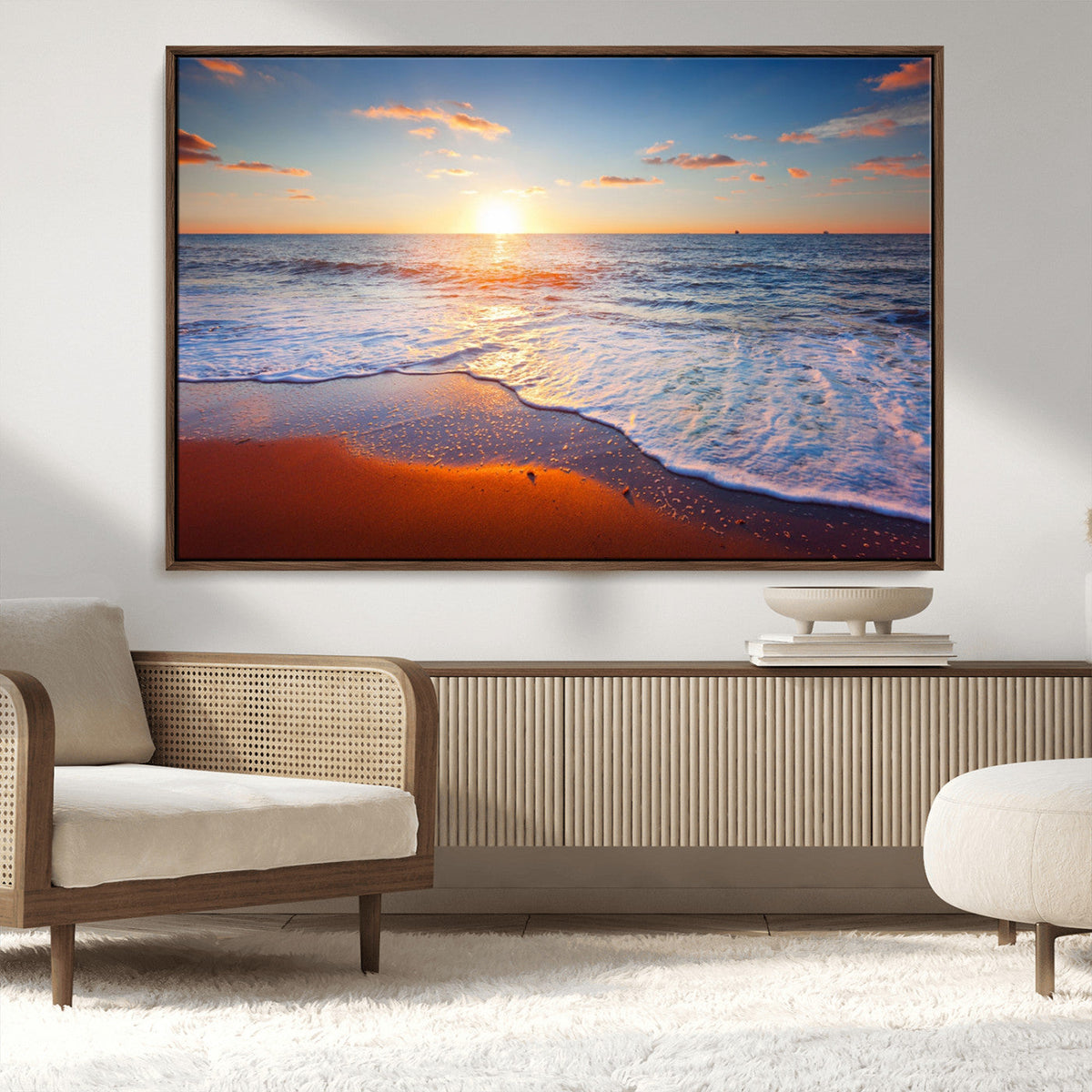 Tropical Ocean Sunset Wall Art Canvas Print, Golden Beach Horizon, Coastal Island Decor