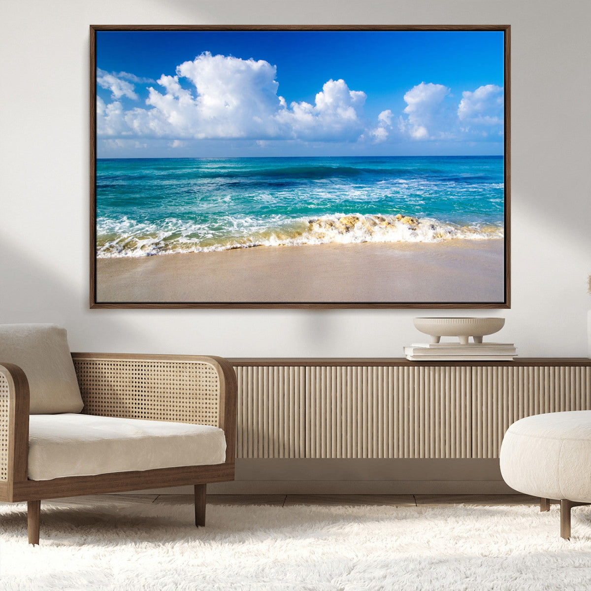 Tropical Beach 3-Panel Canvas Wall Art | Serene Ocean Waves and Blue Sky Print