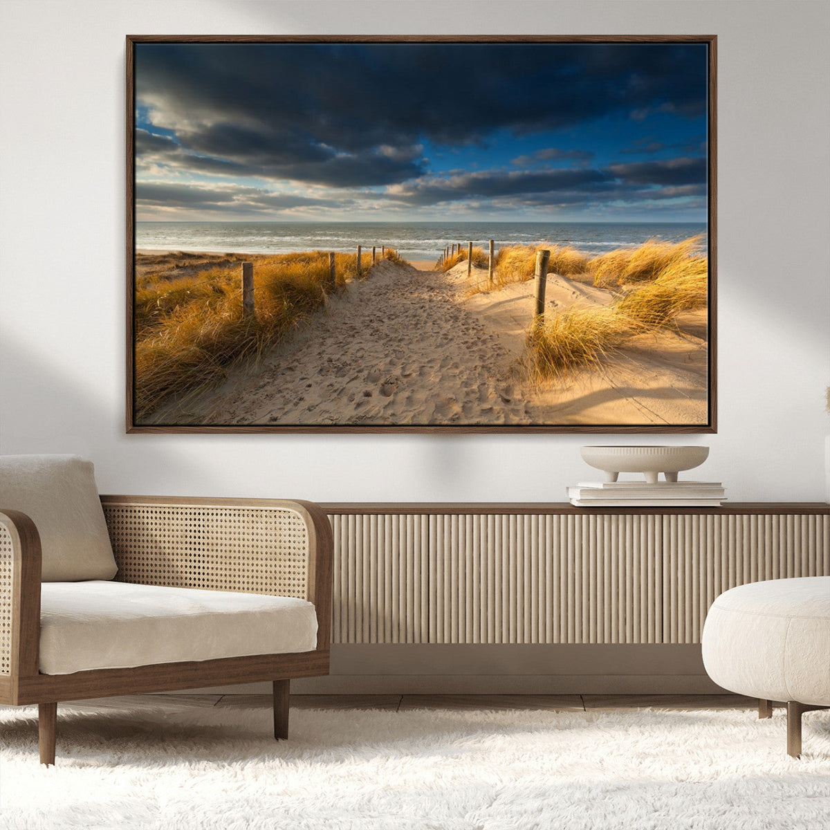 Ocean Beach Dark Clouds Wall Art Canvas Print