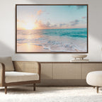 Tranquil Ocean Beach Sunset Canvas Wall Art | 3-Panel Coastal Decor