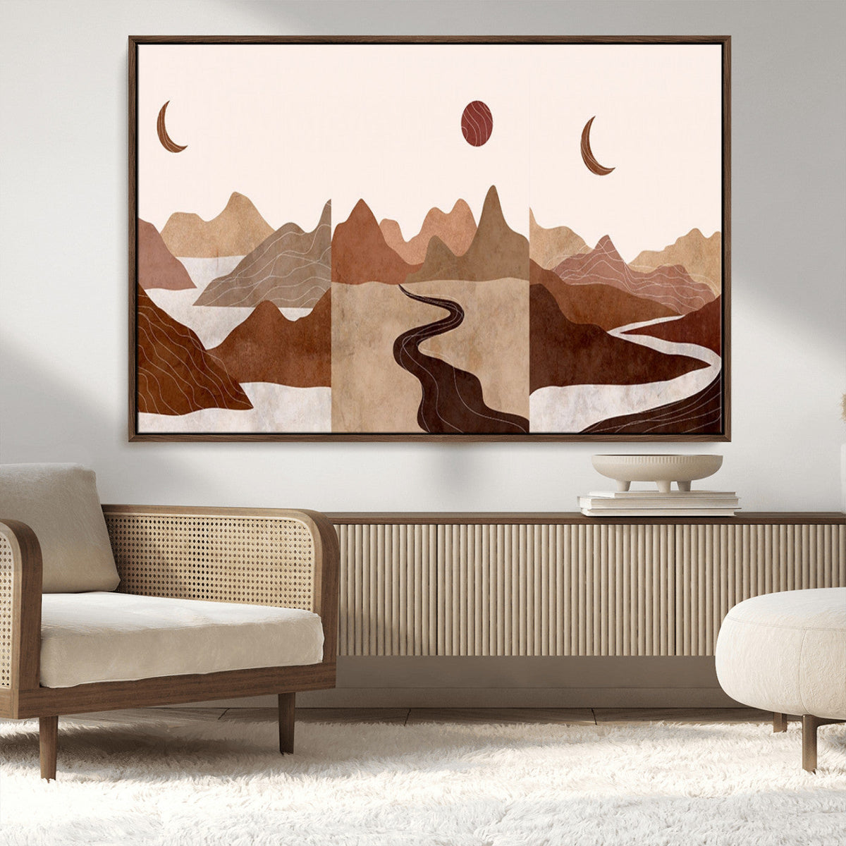 Boho Wall Art Canvas Print Set | Mid-Century Bohemian Wall Artwork, Boho Neutral